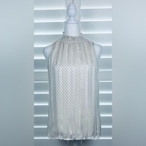 Sarah Michelle Sz S Mock Neck Polka Dot Plisse’ Blouse